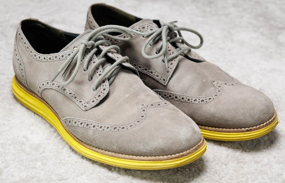 Cole Haan Lunargrand Gray Suede Yellow Sole Wingtip Shoes Mens Size 11